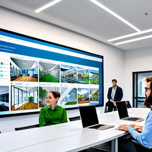 Home 26 **
"A bright, modern office interior showcasing innovative design elements. Several architects are collaborating around a digital BIM model displayed on a large screen. Fully clothed professionals in appropriate attire are engaged in a meeting. The space features sustainable materials and smart technology integration. Safe for work, appropriate content, perfect anatomy, natural proportions, high-quality rendering, professional setting, modest design, family-friendly."
**
