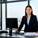 실내건축기사와 산업기사의 차이 - Modern Office Interior**

"A modern office interior, featuring a professional businesswoman in a mod...
